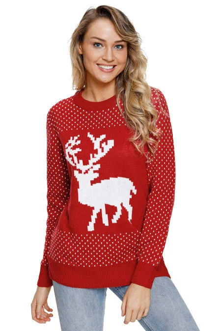 Turtleneck Knit TopsRed Reindeer Christmas Sweater