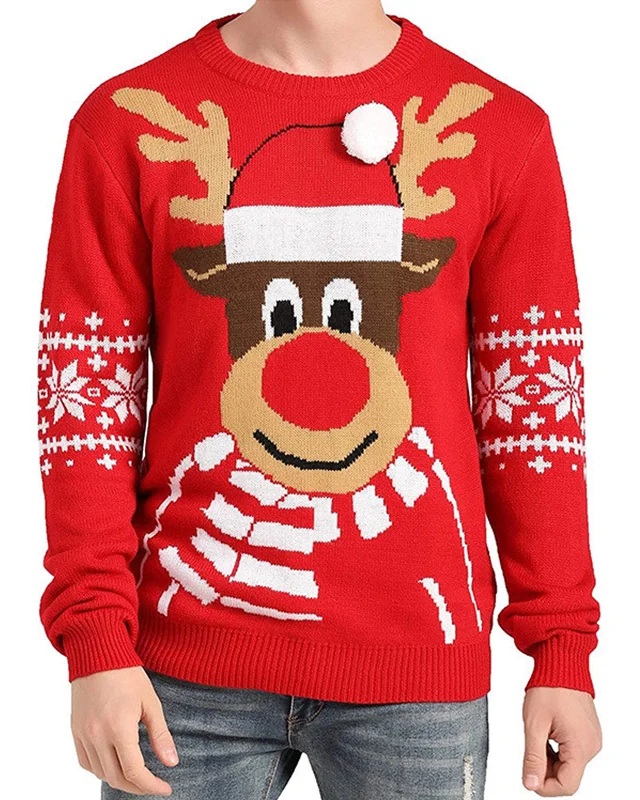 Ruffled Knit TopsDeluxe Red Rudolph the Reindeer Sweater